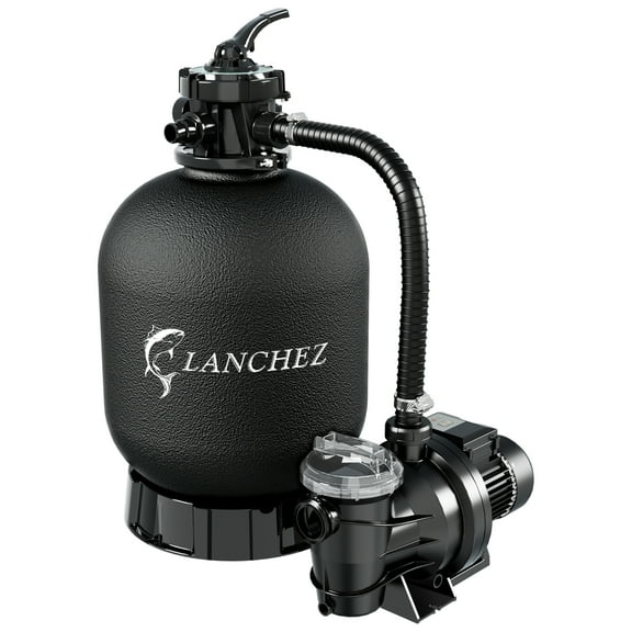LANCHEZ 16in Sand Filter Pump for Above Ground Pool with Timer, 1.5HP, Max 4900GPH for Pools Up to 16000GAL, 6-Way Valve Pool Sand Filter System, Enhanced Circulation for Crystal-Clear Pool