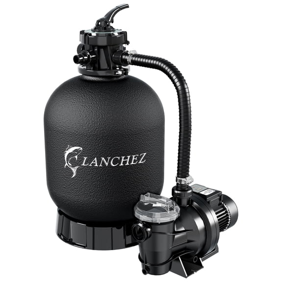LANCHEZ 18in Sand Filter Pump for Above Ground Pool with Timer, 1.5HP, Max 4900GPH for Pools Up to 20000GAL, 6-Way Valve Pool Sand Filter System, Enhanced Circulation for Crystal-Clear Pool