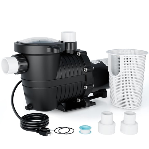 LANCHEZ 2 HP Dual Speed Pool Pump, 6600 GPH Self Priming In/Above Ground Pool Pump 115V with Strainer Basket, 1.5" & 2" NPT Adapter, Overheat Protection