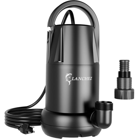 LANCHEZ Portable Submersible Sump Pump, 3/4 HP, 4450 GPH, Removes Water to Last Inch