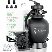 LANCHEZ Sand Filter Pump for Above Ground Pool with 7-Way Valve 12in 2,400 GPH