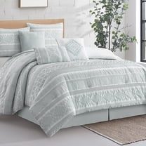LANCO MODERN LIFESTYLE 7 Piece Queen Comforter Set, Light Green, Elegant Jacquard with Patchwork, Stylish and Cozy Bedding Collection, Premium Bedding Set with Bedskirt, Shams and Pillows