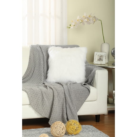 LANCO MODERN LIFESTYLE Faux Fur Fluffy Throw Pillow, Soft Shaggy Plush, Decorative, White, 18" x 18"