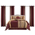 thumbnail image 1 of LANCO MODERN LIFESTYLE Queen Comforter Set, Wine Gold, 15 Pieces Room in a Bag, Jacquard with Patchwork, Luxury Bed Set with Sheets, Curtains, Bed Skirt, Pillow Shams, Cases and Pillows, 1 of 8