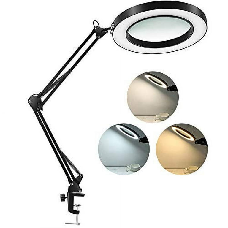 LANCOSC Magnifying Glass with Light for Close Work, 5-Diopter, 3 Color  Modes, Stepless Dimmable, Adjustable Swivel Arm with