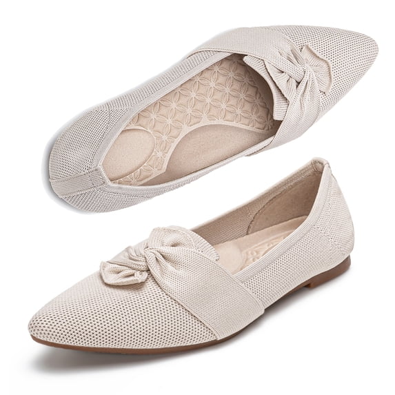 LANCROP Flats for Women Knit Pointed Toe Ballet Flats dressy Loafers With Bow
