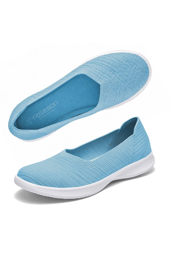 Women's Knit Slip-On Ballet Flats, Round Toe Lightweight Non-Slip Office Walking Shoes