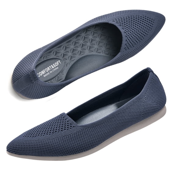 LANCROP Women's Knit Pointed Toe Ballet Flats, Dressy Flats for Women Office, Breathable Mesh Woven Loafers for Walking