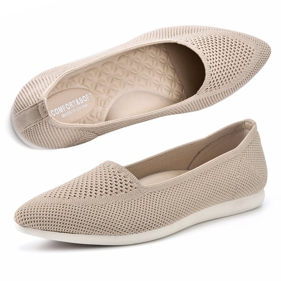 LANCROP Women's Knit Pointed Toe Ballet Flats,Dressy Flats for Women Office,Breathable Mesh Woven Loafers for Walking