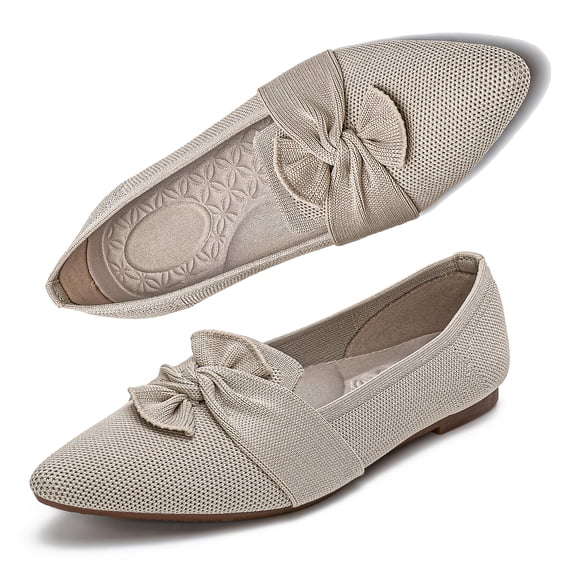 LANCROP Women's Pointed Toe Mesh Ballet Flats Low Heel Wedding Flats Shoes With Bow