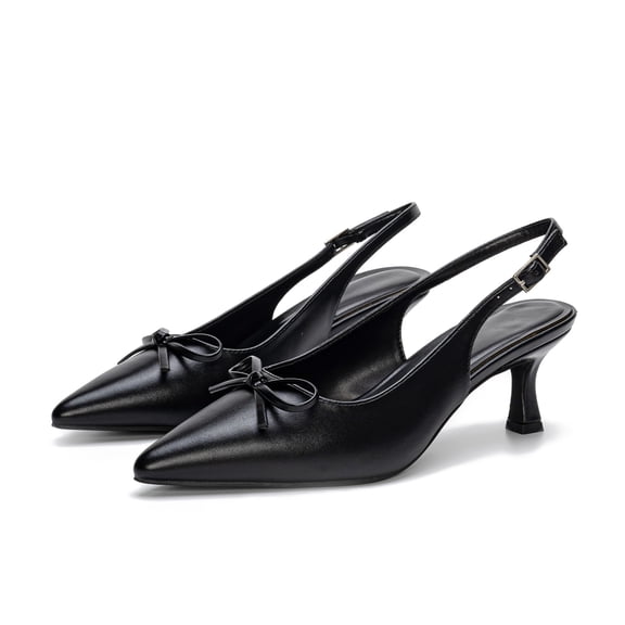 LANCROP Women Pointed Toe Bowknot Slingback Heels Comfort Leather Pumps Party Office Dress Shoes