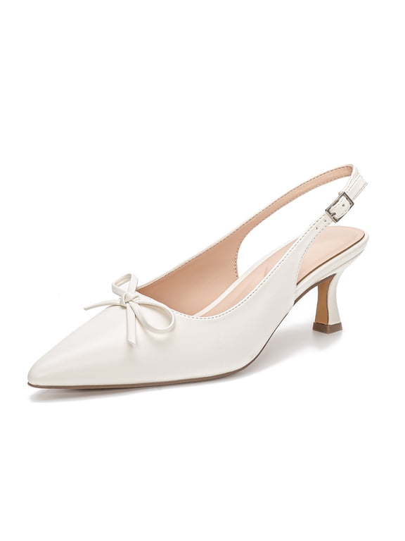 Women Pointed Toe Bowknot Slingback Heels Comfort Leather Pumps Party Office Dress Shoes