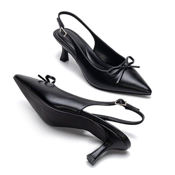 LANCROP Women Pointed Toe Bowknot Slingback Heels Comfort Leather Pumps Party Office Dress Shoes