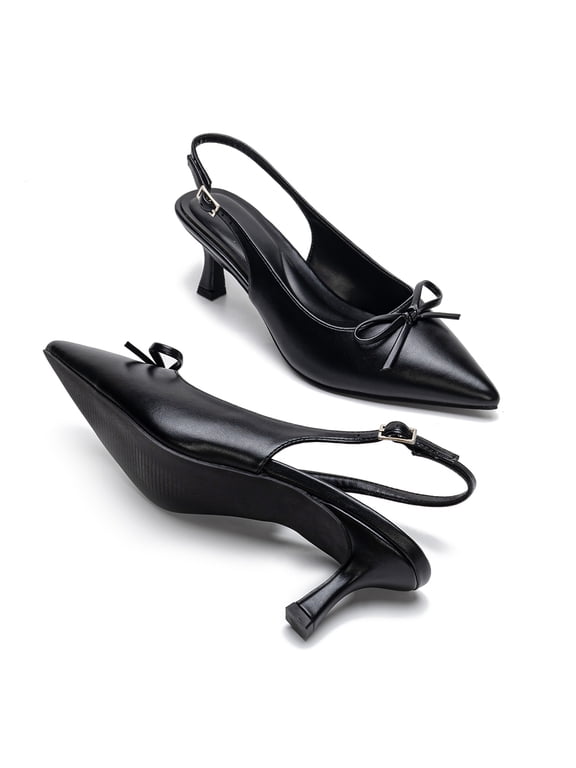Women Pointed Toe Bowknot Slingback Heels Comfort Leather Pumps Party Office Dress Shoes