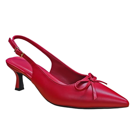 LANCROP Women Pointed Toe Bowknot Slingback Heels Comfort Leather Pumps Party Office Dress Shoes