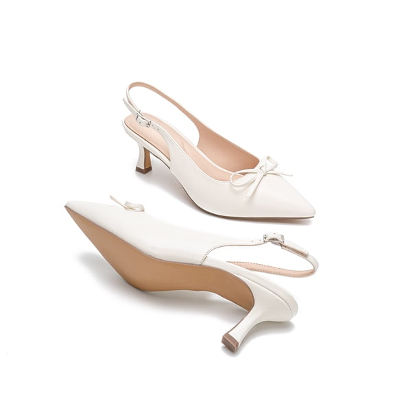 LANCROP Women Pointed Toe Bowknot Slingback Heels Comfort Leather Pumps Party Office Dress Shoes