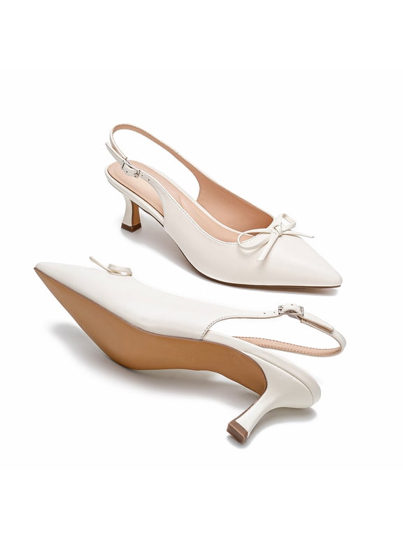 Women Pointed Toe Bowknot Slingback Heels Comfort Leather Pumps Party Office Dress Shoes