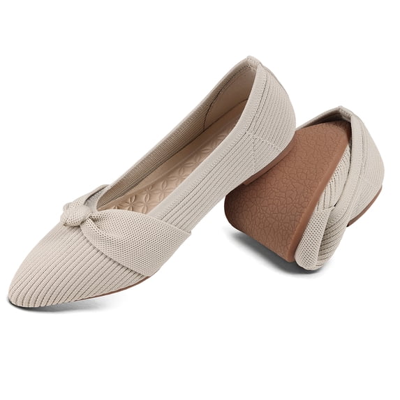 LANCROP Women's Pointed Toe Knit Ballet Flats with Bow Slip on Dressy Wedding Shoes