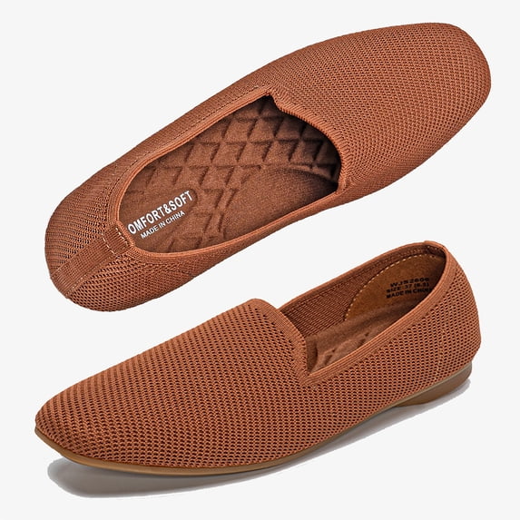LANCROP Women Square Toe Flats Glueless Loafers Foldable Knit Ballet Flats Slip On Shoes