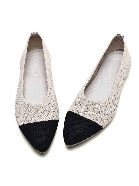Women's Pointed Toe Mesh Ballet Flats Slip-On Low Wedge Dress Shoes for Wedding