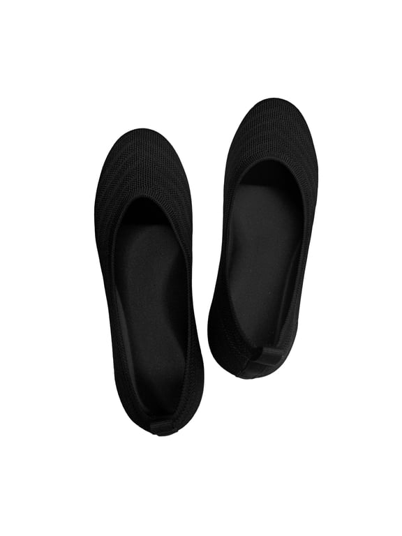 Women's Round Toe Knit Ballet Flats Lightweight Soft Slip On Shoes