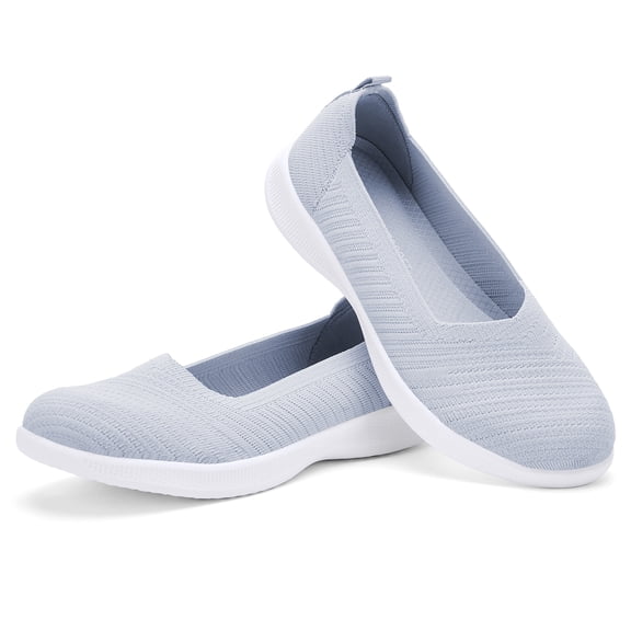 LANCROP Women's Round toe Knit Ballet Flats Soft Loafers Flats Slip-on Low Heel Walking Shoes
