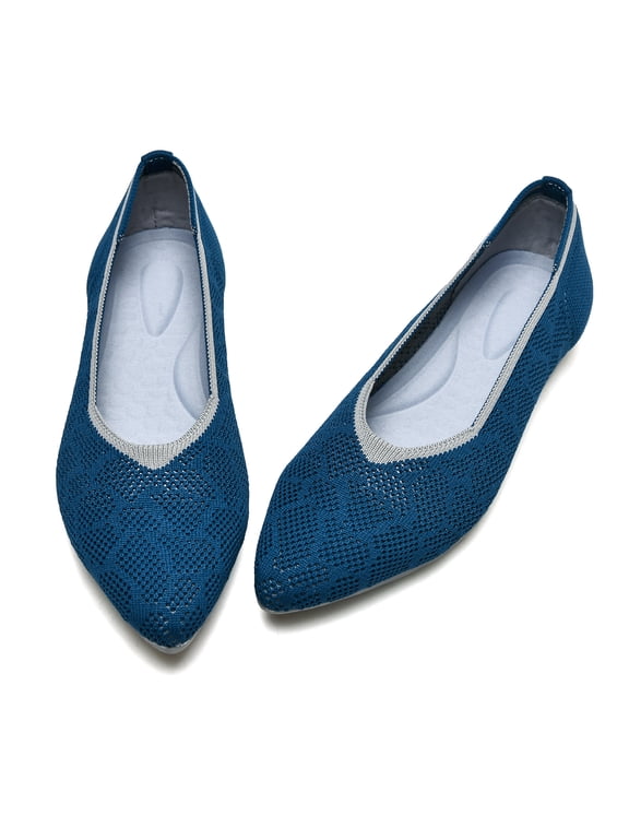 Women's Pointed Toe Knit Ballet Flats, slip on breathable flexible non slip casual work shoes