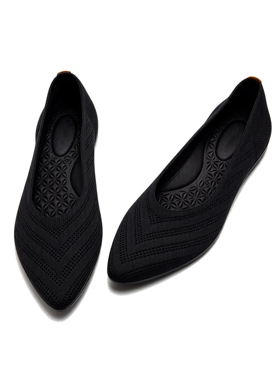 Women's Wide Width Pointed Toe Ballet Knit Flats Plus Size Slip On Dress Loafers Casual Shoes