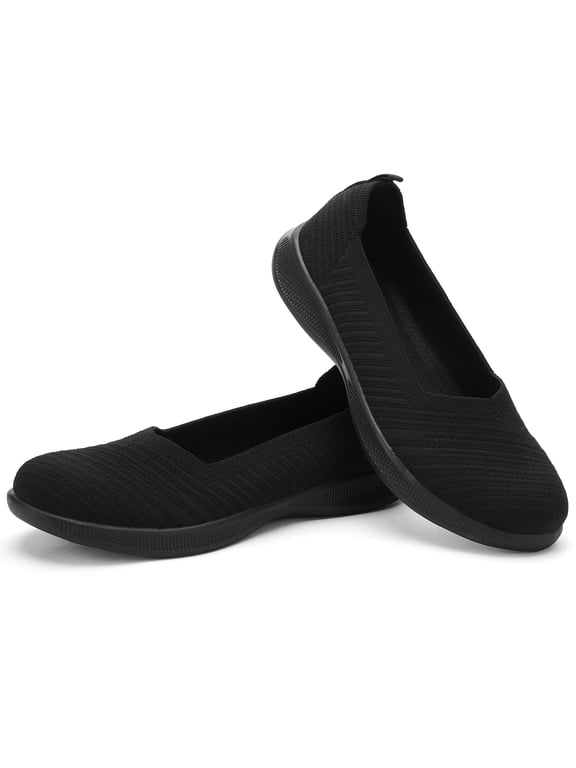 Women's Round toe Knit Ballet Flats Soft Loafers Flats Slip-on Low Heel Walking Shoes