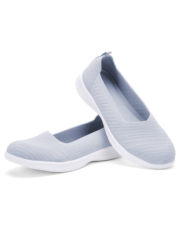 Women's Round toe Knit Ballet Flats Soft Loafers Flats Slip-on Low Heel Walking Shoes