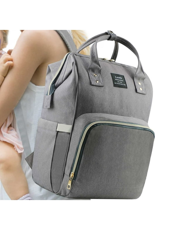 LAND Baby Diaper Backpack, Multifunction Waterproof Travel Nappy Changing Bag Mommy Gray Color