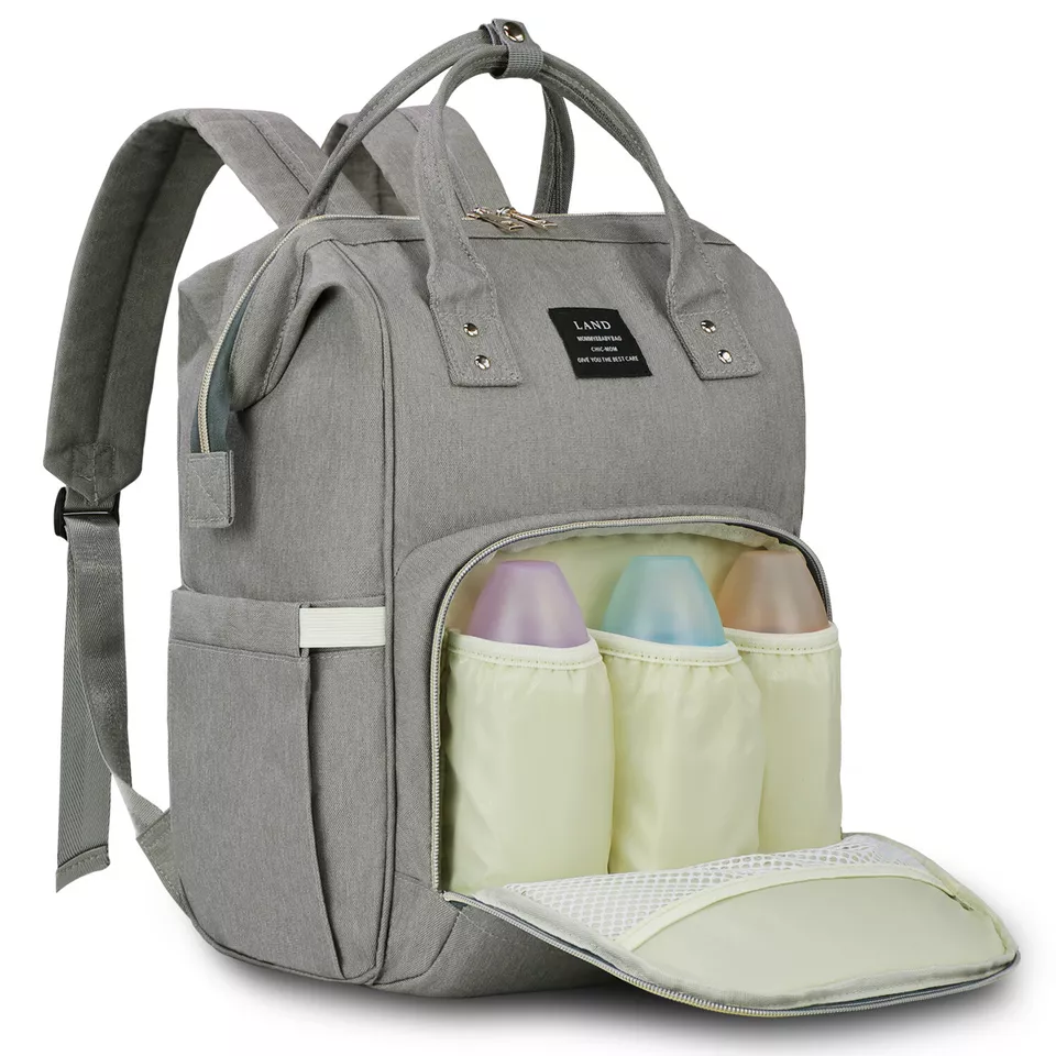 LAND Dark Gray Unisex Mommy Diaper Bag type Backpack Large Capacity Maternity Baby Nappy Bag Waterproof
