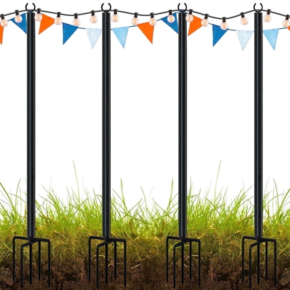 Outdoor String Light Poles 4 Pack, Heavy Duty String Light Poles for Outside with 5 Prong Base and Adjustable Height, Perfect for Backyard, Patio, Garden, Fence and Party Decor FLP04B
