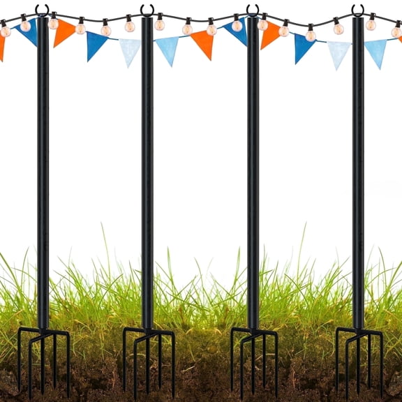 Outdoor String Light Poles 4 Pack, Heavy Duty String Light Poles for Outside with 5 Prong Base and Adjustable Height, Perfect for Backyard, Patio, Garden, Fence and Party Decor FLP04B