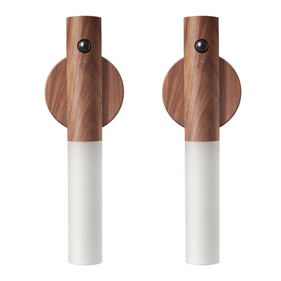 LANDGOO 2Pcs LED Wall Sconce Induction Lamp Motion Sensor Night Light Handheld Black walnut wood Magnetic Cabinet Light