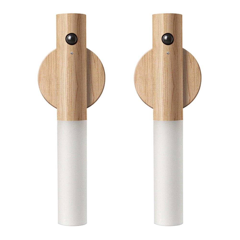 LANDGOO 2Pcs LED Wall Sconce Induction Lamp Motion Sensor Night Light Handheld White Ash Wood Magnetic Cabinet Light