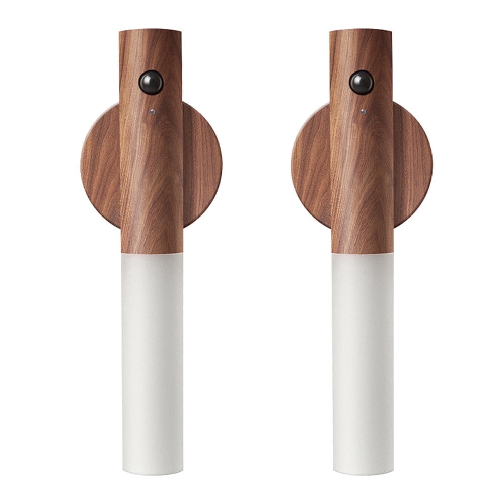 LANDGOO Auto PIR Motion Sensor Night Light LED Magnetic Wall Light Rechargeable Intelligent Wood Wall Kitchen Cabinet Wardrobe Lamp (Walnut Wood 2PCS)