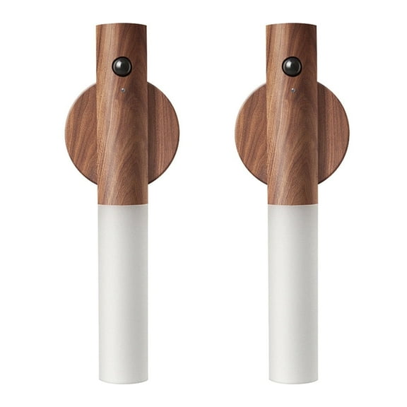 LANDGOO Auto PIR Motion Sensor Night Light LED Magnetic Wall Light Rechargeable Intelligent Wood Wall Kitchen Cabinet Wardrobe Lamp (Walnut Wood 2PCS)