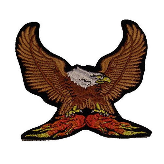 LANDING BALD EAGLE ON FLAMES Cutout Patch - Shimmering Authentic Color - Veteran Owned Business.