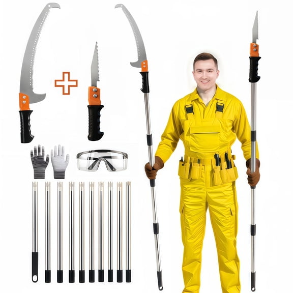 LANDLIT 13.6 FT Pole Saws for Tree Trimming, Lightweight Manual Stainless Steel Extension High Pole Pruning Pole Saw with Blade for Trimmer Branch Pole Cutter and Pruner at Forestry Yard Garden Patio