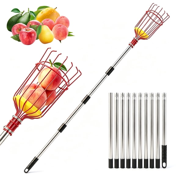 LANDLIT 13.9 FT Adjustable Stainless Steel Fruit Picker with Soft Foam Lined Metal Basket for Orchard & Backyard Fruit Harvesting