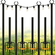 LANDLIT 4 Packs String Light Poles Heavy Duty, 10Ft Light Poles for Outside Lights, Outdoor with Fence Brackets Hanging Lights, Metal Stand Deck Patio Backyard Garden Decorations