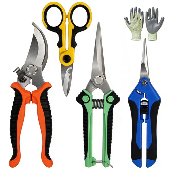 LANDLIT 5-Pack Pruning Shears Set, Stainless Steel Garden Shears with Safety Lock & Comfort Grip - Includes Gardening Gloves, Sharp Bypass Pruners for Tree Pruning, Flower Trimming, Fruit Harvesting