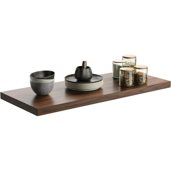 LANDMOK 10 Inch Deep Floating Shelf, 30 x10 Inch Large Wall Mounted Shelf for Kitchen, Bathroom, Living Room, Walnut (1 Pack)