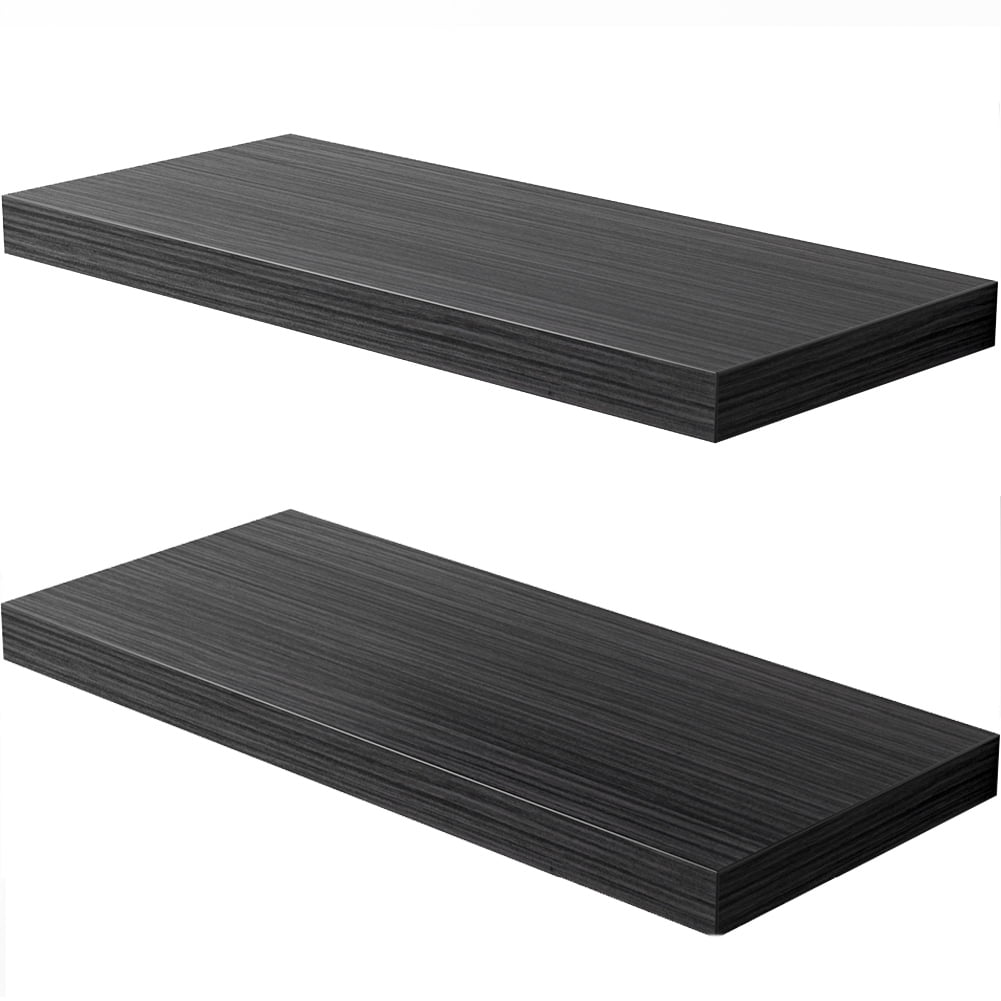 LANDMOK 12.7 Inch Deep Floating Shelf, 24 x12 Inch Large Wall Mounted Shelf for Kitchen, Bathroom, Living Room, Black Wood (2 Pack)