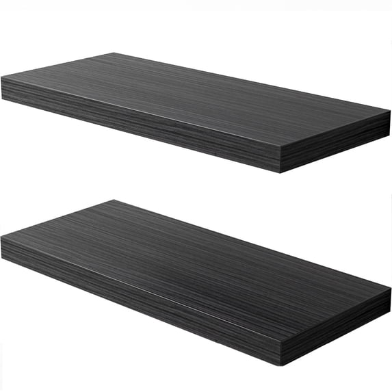 LANDMOK 12.7 Inch Deep Floating Shelf, 24 x12 Inch Large Wall Mounted Shelf for Kitchen, Bathroom, Living Room, Black Wood (2 Pack)
