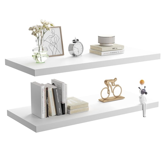 LANDMOK 12.7 Inch Deep Floating Shelf, 24 x12 Inch Large Wall Mounted Shelf for Kitchen, Bathroom, Living Room, White (2 Pack)
