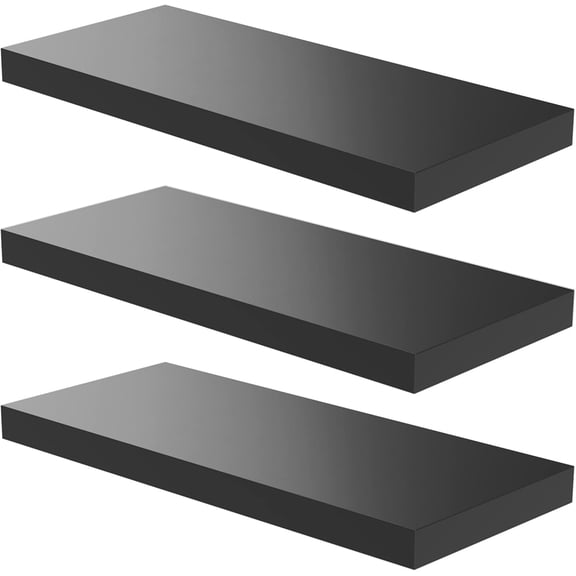 LANDMOK 12.7 Inch Deep Floating Shelf, 36 x12 Inch Large Wall Mounted Shelf for Kitchen, Bathroom, Living Room, Black (3 Pack)