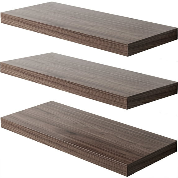 LANDMOK 12.7 Inch Deep Floating Shelf, 36 x12 Inch Large Wall Mounted Shelf for Kitchen, Bathroom, Living Room, Walnut (3 Pack)