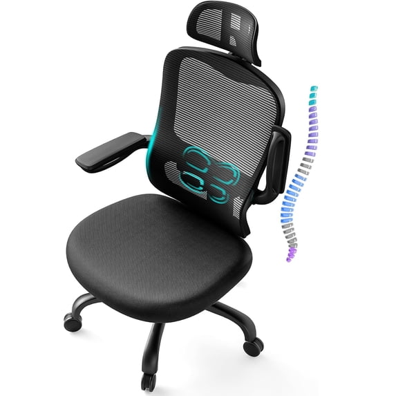LANDOMIA Ergonomic Home Office Chair with Mesh Flap & Adjustable Backrest, Computer Chair with Lumbar Support & High Comfort